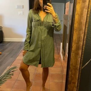 Green khaki shirt dress